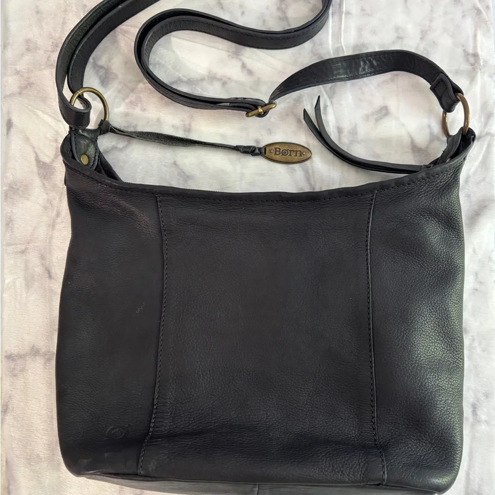 Born Black Crossbody Bag with Pebbled Leather Finish - Picture 1 of 11